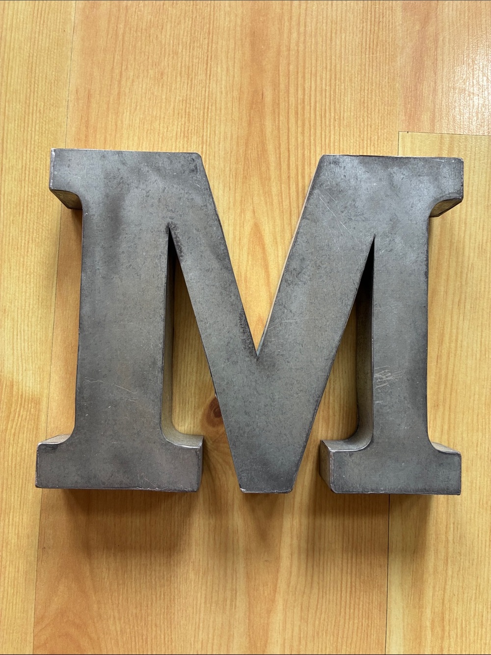 7” Industrial Gray Decorative Farmhouse  Metal Wall Letter M - Sits or Hangs